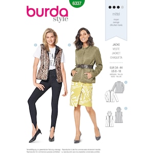 Burda 6337 Sewing Pattern Womens Jacket Pattern UNCUT Size 8 - 18 Plus Size Pattern Crop Jacket Vest Pattern Burda Pattern Light Jacket