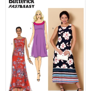 Butterick 6653 Modello di cucito per abito da donna, modello NON TAGLIATO, piegato in fabbrica, taglia 14 - 22, abito taglie forti, modello taglie forti, abito lungo senza maniche