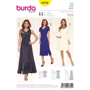 Burda 6894 Sewing Pattern Women Dress Pattern UNCUT Factory Folded Size 10 - 20 Long Dress V Neck Fitted Dress Princess Seams Burda Sewing