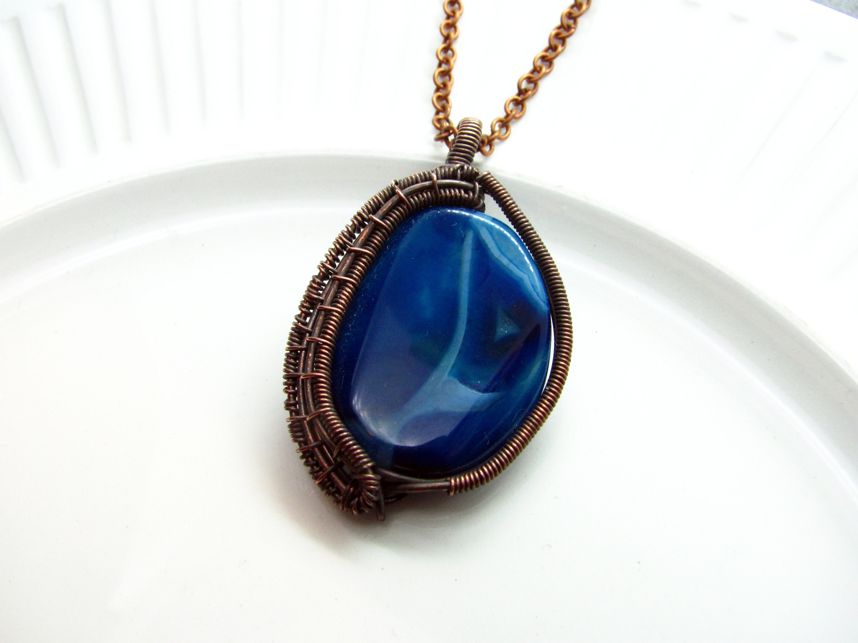 Raw Sapphire Pendant Necklace ~ Unique Natural Blue Stone ~ Wire Wrapped ~ Boho 