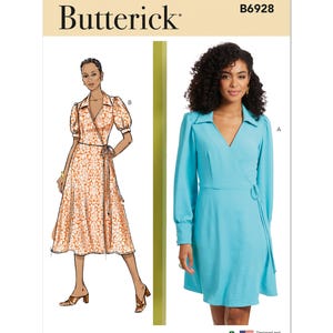 Butterick 6928 Sewing Pattern Women Dress Pattern UNCUT Size 18 - 26 A Line Dress Wrap Dress Pattern Plus Size Dress Plus Size Pattern
