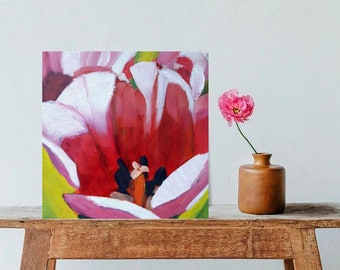 Original Acrylic Painting Pink Tulips 6"x6" on Stretched Canvas Canadian Art East Coast Art Pink Flower Painting Free Shipping