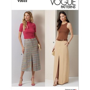 Vogue 2032 Sewing Pattern Women Skirt Pattern UNCUT Factory Folded Size 8 - 16 long Skirt Slit Skirt Vogue Pattern Zipper Front Skirt
