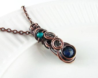 Wire Wrapped Jewelry Lapis Lazuli Necklace Copper Jewelry Wire Wrap Pendant Copper Necklace Wire Wrap Necklace Copper Wire Wrap