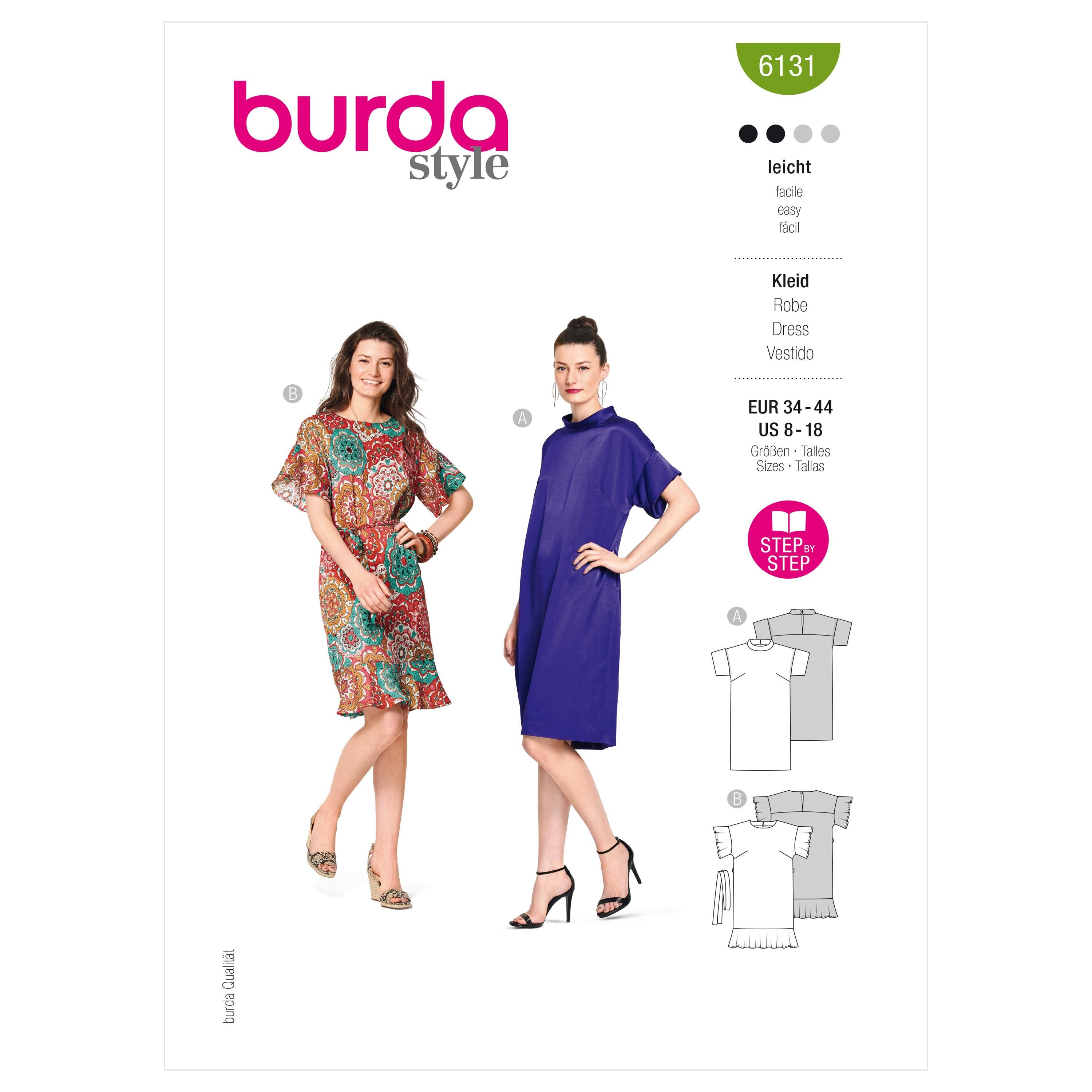 Burda Patron De Couture Robe Mini Et Midi Taille 34-44 - Facile Pour Débutantes