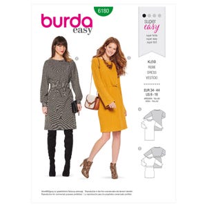 Burda 6180 Sewing Pattern Women Dress Pattern UNCUT Factory Folded Size 18 - 18 Knit Dress Loose Dress Burda Pattern Easy Sewing Project