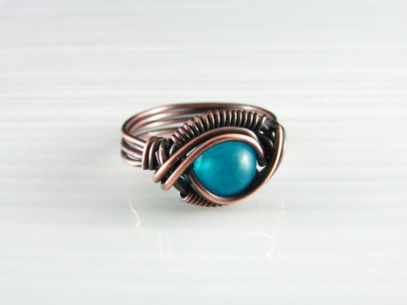Wire Wrap Ring Dragon/'s Eye Handmade Copper Ring Wire Wrapped Jewelry Blue Quartzite Ring Copper Anniversary Artisan Ring Canadian Seller