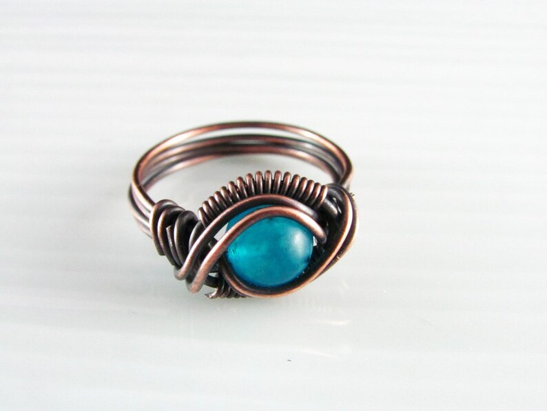 Wire Wrap Ring Dragon/'s Eye Handmade Copper Ring Wire Wrapped Jewelry Blue Quartzite Ring Copper Anniversary Artisan Ring Canadian Seller