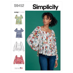 Simplicity 9452 Sewing Pattern Women's Top Easy Sewing Project Size 16 - 24 UNCUT Peasant Top Plus Size Top Plus Size Pattern Factory Folded