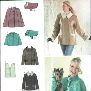 Peut inclure: Un patron de couture pour une veste, un gilet et une cape pour femme. Le patron comprend des instructions pour réaliser une cape assortie pour chien. Le numéro du patron est 3958. Le patron est pour les tailles XS, S et M.