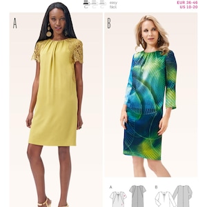 Patrón de costura Burda 6706 para vestido de mujer, sin cortar, doblado de fábrica, talla 110-20, patrón Burda para tallas grandes, patrón de vestido sencillo, vestido recto