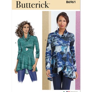 Butterick 6961 Sewing Pattern Women Knit Top Pattern UNCUT Factory Folded Size 4 - 12 Cowl Neck Top Asymmetrical Hem Knit Top T Shirt