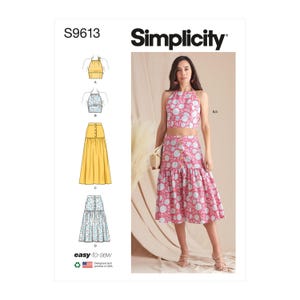 Simplicity 9613 Symönster Dam Topp Mönster Kjol Mönster Oklippt Storlek 4-12 Fabriksvikt Symönster Simplicity Mönster Halter Topp