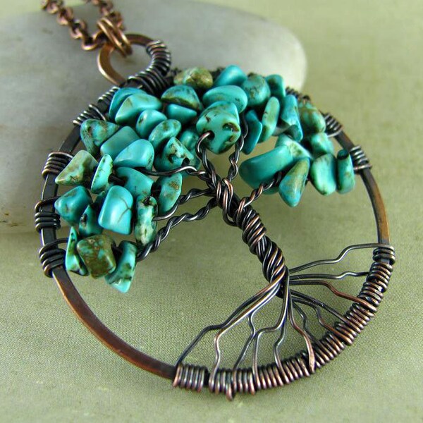 Tree Of Life Pendant Wire Wrapped Pendant Necklace Turquoise Copper Necklace Wire Work