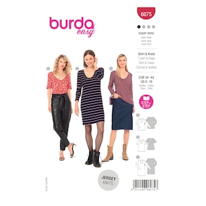 Burda 6075 Sewing Pattern Women&#39;s Top Easy Sewing Project Size 8 - 18 UNCUT Factory Folded Women Knit Top Pattern Knit Dress Pattern