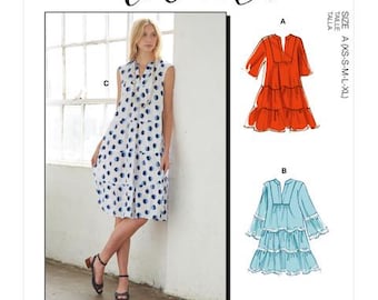 McCalls 8090 Sewing Pattern Women Dress Pattern UNCUT Factory Folded Size 4 - 22 Loose Fitting Dress Tiered Dress McCalls Sewing Pattern