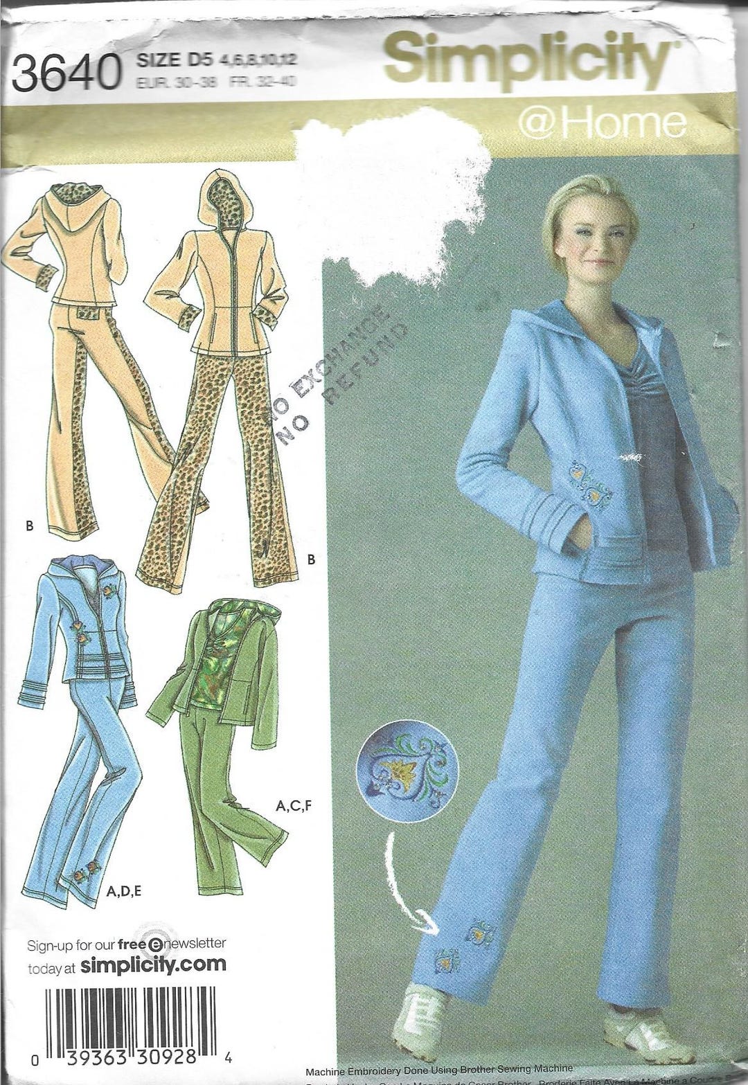 Simplicity 3640 Sewing Pattern Women Hoodie Pattern Pants Pattern UNCUT ...