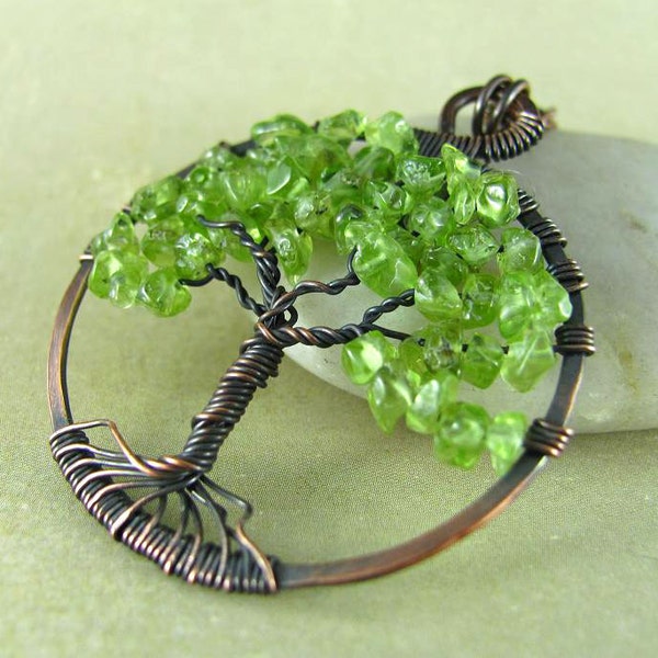 Tree Of Life Pendant Wire Wrapped Pendant Necklace Peridot Copper necklace Wirework Art Jewelry