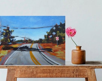 Original Art Acrylic Landscape Painting 5x7 on Canvas Panel Canadian Art Free Shipping Small Painting Country Road