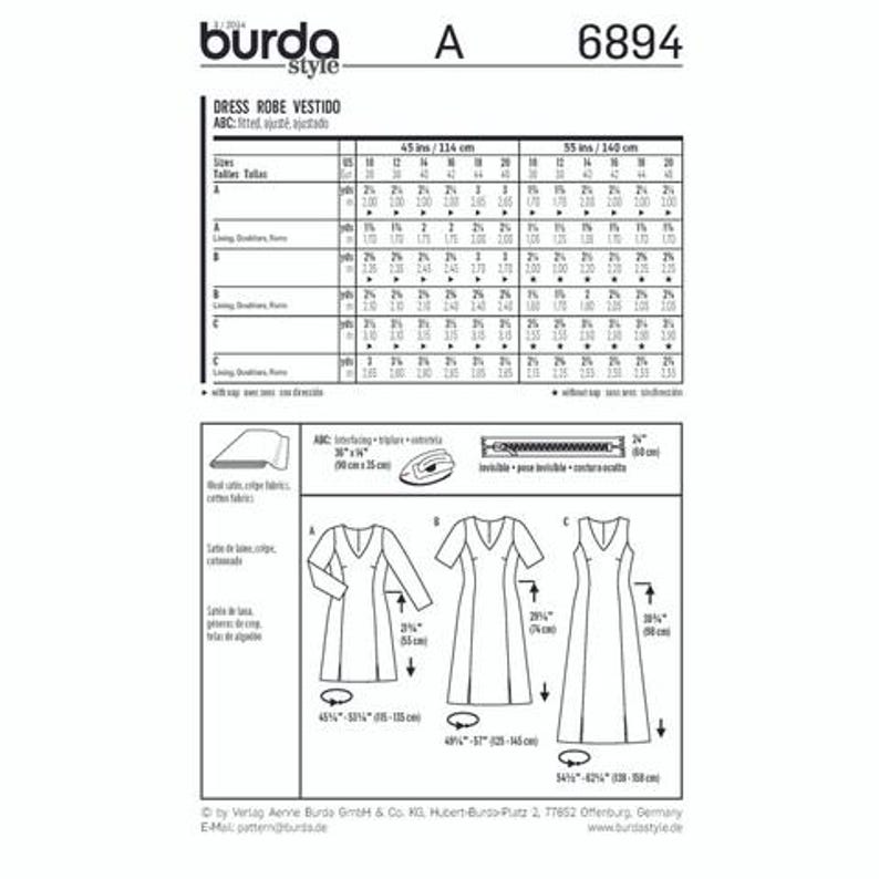 Burda 6894 Sewing Pattern Women Dress Pattern UNCUT Factory Folded Size ...