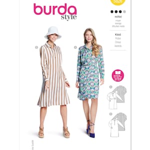 Patrón de costura Burda 5826 Patrón de vestido de mujer SIN CORTAR Plegado de fábrica Talla 10-21 Patrón de costura fácil Vestido camisero Vestido suelto Costura Burda