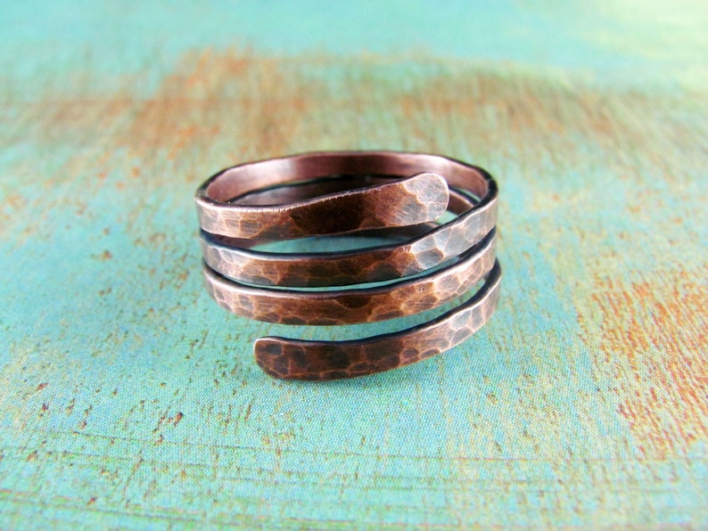 Wire Wrapped Copper Coil Band Boho Ring Wire Wrap Jewelry Bohemian Adjustable Ring