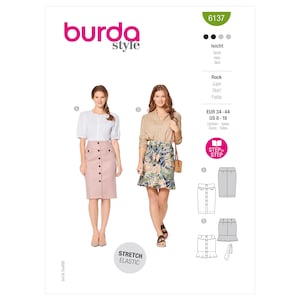 Burda 6137 Schnittmuster Frauen Rock-Schnittmuster UNCUT Größe 34- 42 Fabrik gefaltet Einfach Mini Rock langer Rock Button Up Rock Burda Pattern