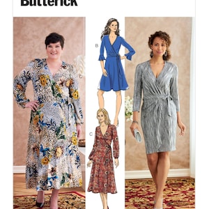 Butterick 6703 Sewing Pattern Women Dress Pattern UNCUT Factory Folded Size 18 - 24 Plus Size Sewing Pattern Wrap Dress Knit Dress Pattern