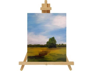 Original Acrylic Landscape on Canvas 8x10 Original Art Field Rural Painting Acrylic Art Field Clouds Trees