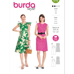 Burda 5719 Sewing Pattern Women Dress Pattern UNCUT Factory Folded Size 8 - 18 Easy Sewing Pattern Shirt Dress Loose Dress Burda Sewing