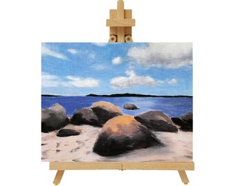 Original Acrylic Landscape on Canvas 8x10 Original Art Beach Painting Acrylic Art rocks Sand Blue