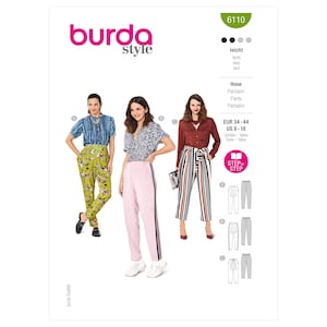 Burda 6110 Sewing Pattern Women Pants Pattern UNCUT Factory Folded Size 8 - 18 Easy Pattern Sewing Project Pull On Pants Pattern