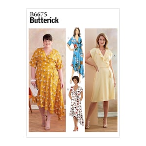 Butterick 6675 Sewing Pattern Women Dress Pattern UNCUT Factory Folded Size 18 - 24 Plus Size Sewing Pattern Wrap Dress Knit Dress Pattern