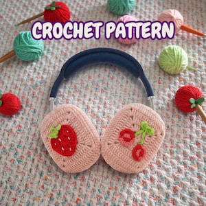 Modello all'uncinetto per AirPods Max, custodia per cuffie con ciliegie e bacche, PDF digitale con motivi gratuiti
