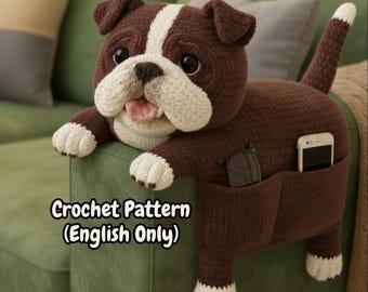Gehäkelte Hunde Sofa Armlehne Organizer Häkelanleitung | Baxter der Couchtisch Bulldog | PDF Datei