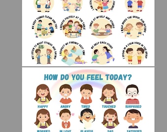 Feelings & Classroom Rules Posters – Printable Art for Kids, Preschool, Kindergarten, Emotional Learning, Montessori Decor