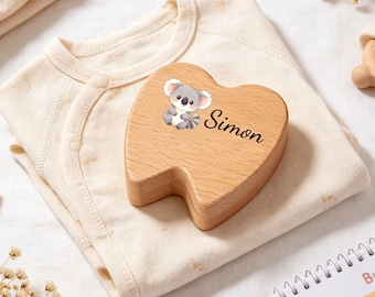 Custom UV Printed Wooden Baby Tooth Box, Personalized Milk Teeth Keepsake Box, Tooth Fairy Storage, Newborn Baby Shower Gift