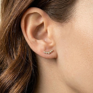 Pendiente plano con bisel de circonita cúbica · Labret de arco curvo · Piercing trepador para oreja · Cartílago de hélix y concha · Racimo minimalista · Pendiente de uso diario (FB0051)