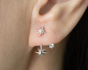 Pendientes de estrella fugaz, pendientes de estrella únicos, joyas de galaxia, delicados pendientes celestiales de plata, regalo de Año Nuevo para ella (E0246)