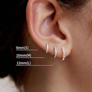 Sterling Silver Pave Huggie Hoop Earrings | Small CZ Hoops | Minimalist Cartilage | Second Piercing | Gift for Her (EC1976)