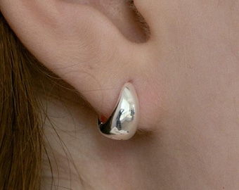 Pendientes de aro redondos de lágrima de plata de ley, delicados, minimalistas, joyas de plata, para el día a día, un regalo para ella (EC3000)
