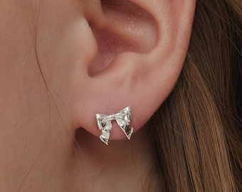 Pendientes de lazo delicado, pendientes de cinta, pendientes para el día a día, pendientes coquetos, pendientes de plata de ley, regalo de San Valentín (EC3074)