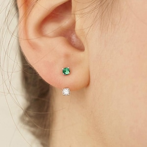 Tiny Birthstone Ear Jacket | Front Back Earrings | CZ Double Sided Studs | Minimalist Custom Gift | Birthday Gift for Her (EC1725)