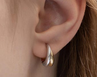 Mixed Metal Huggie Earrings,Two Tone Hinged Hoop Earrings,Dainty Hoop Earrings,Trendy Jewelry, Gift For Her (EC3178)