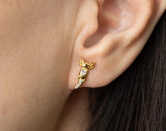 Cute CZ Axolotl Stud Earrings, Silver Sea Creature Stud Earrings, Fun Crystal Sterling Silver Earring, Pet Lover, Gift for Daughter (E0205)