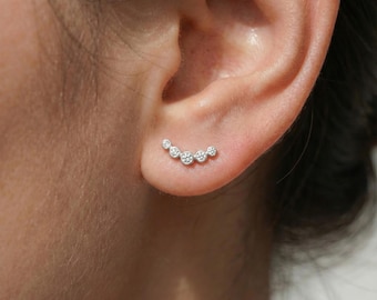 CZ Climber-oorknopjes | Minimalistische oorklimmers | Sierlijke zilveren sieraden | Bruidshuwelijkscadeau voor haar (E0249)