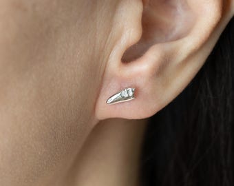 Dinosaur Fossil Stud Sterling Silver Earrings, Pterosaur Earrings, Asymmetric Dinosaur Stud Earrings, Minimalist Animal Jewelry(E0240)