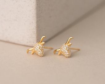 Boucles d'oreilles pavé de buffle, Puces d'oreilles tête de taureau, Boucles d'oreilles diamant vache, Bijoux d'animaux sauvages, Cadeau parfait de bijoux occidentaux en argent (E0169)