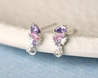 Seahorse Stud Earrings,Delicate Novelty Earrings,Hippocampus earrings,Gemstone Earrings,Animal Jewelry,Christmas Gift (E0082)