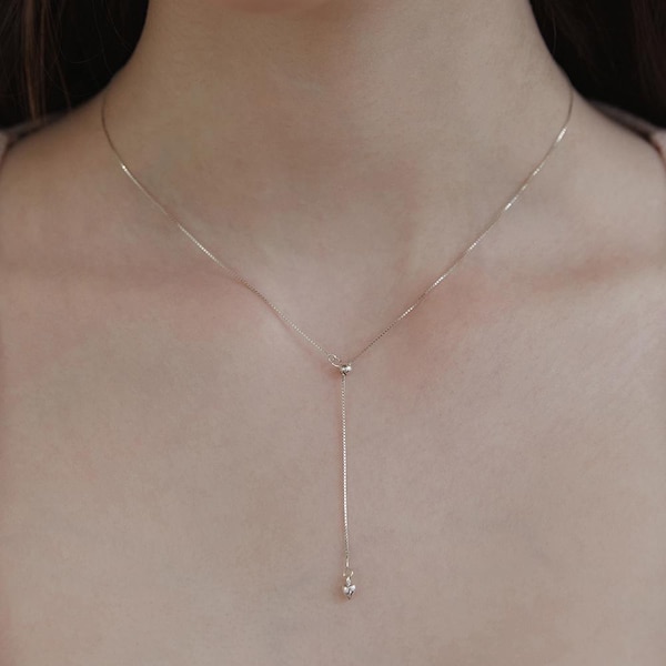 Dainty Heart Charm Necklace, Silver Lariat Necklace, Y Necklace, Length Adjustable Necklace, Tiny Heart Charm Jewelry, Woman Gift (NZ2425)
